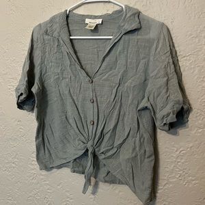 Button down linen shirt with tie waist